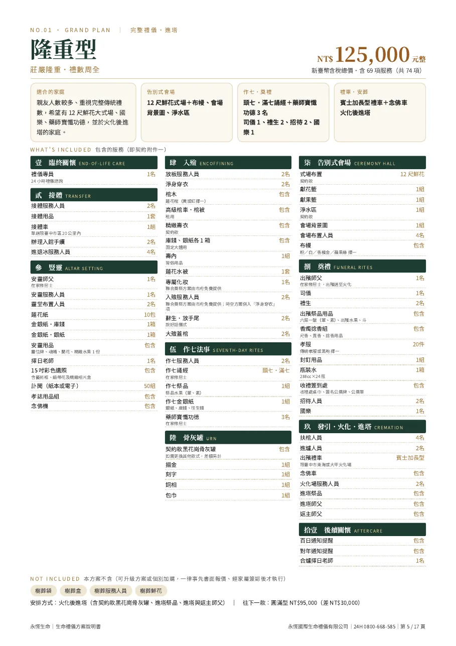 永恆生命生命禮儀方案說明書（六款合訂本） 第 5 頁，共 17 頁