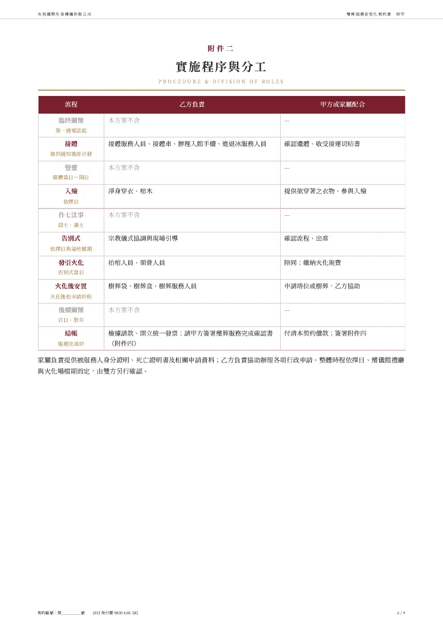 永恆生命時空殯葬服務定型化契約書 第 6 頁，共 9 頁