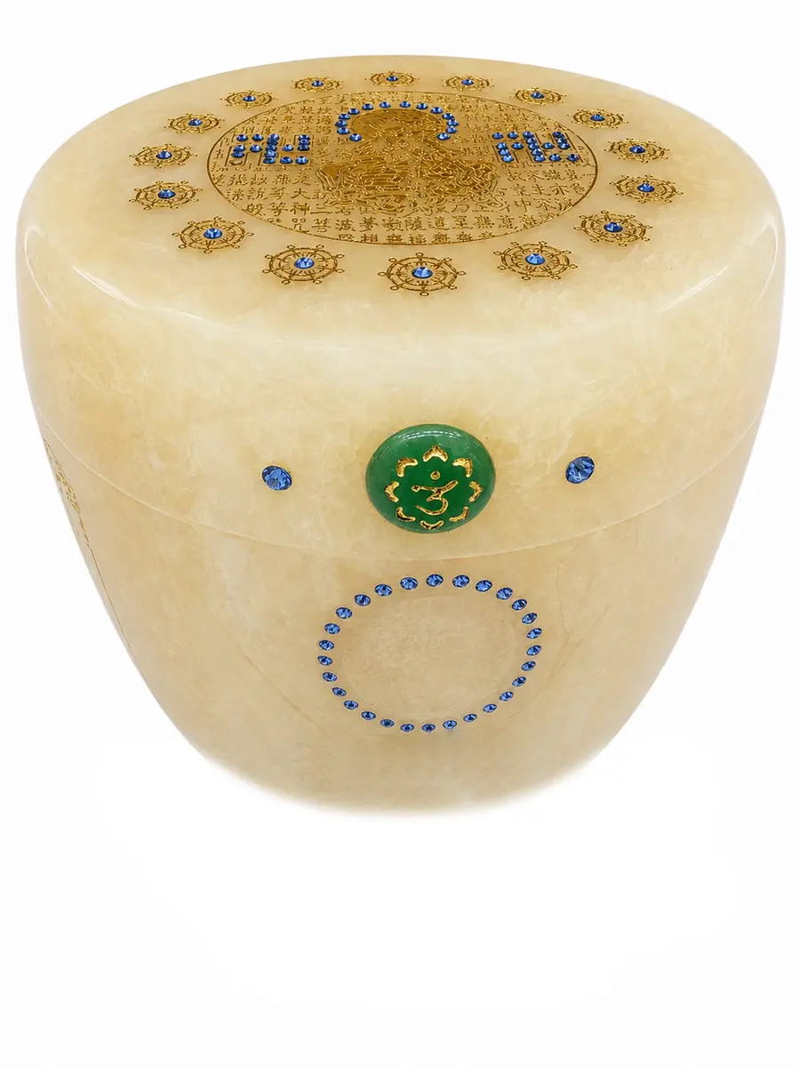蜜蠟玉 心經 骨灰罐實品照片,商品編號 URN-0112